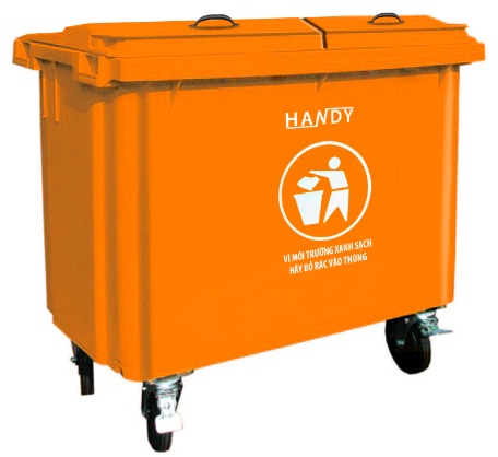Thùng rác công nghiệp 660 lít (màu cam)